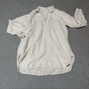 GAP Women’s Beige White Striped Linen Long Sleeve Button-Up Shirt Size L Coverup